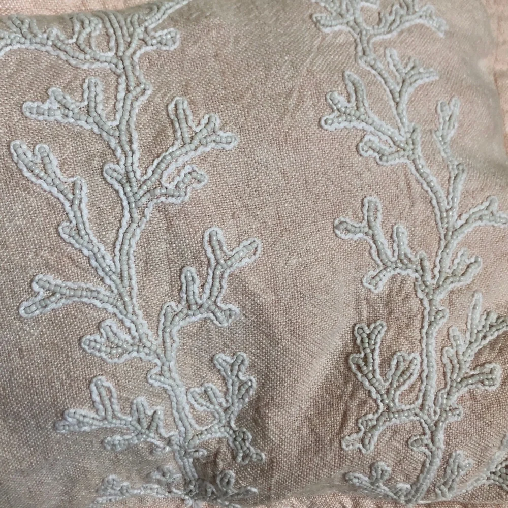 Serena and Lily Coral Peach Linen Embroidered Accent Pillow Cases set of 2 NWOT